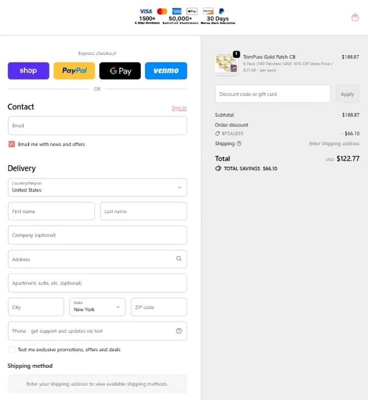 TrimPure Gold Patch Order Page